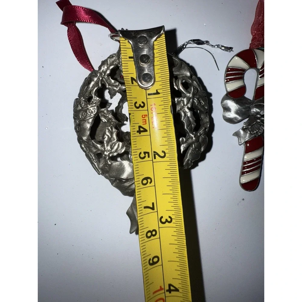 Lot Of 2 Christmas Ornaments G Duckin Pewter Candy Cane & Hallmark‎ Wreath G